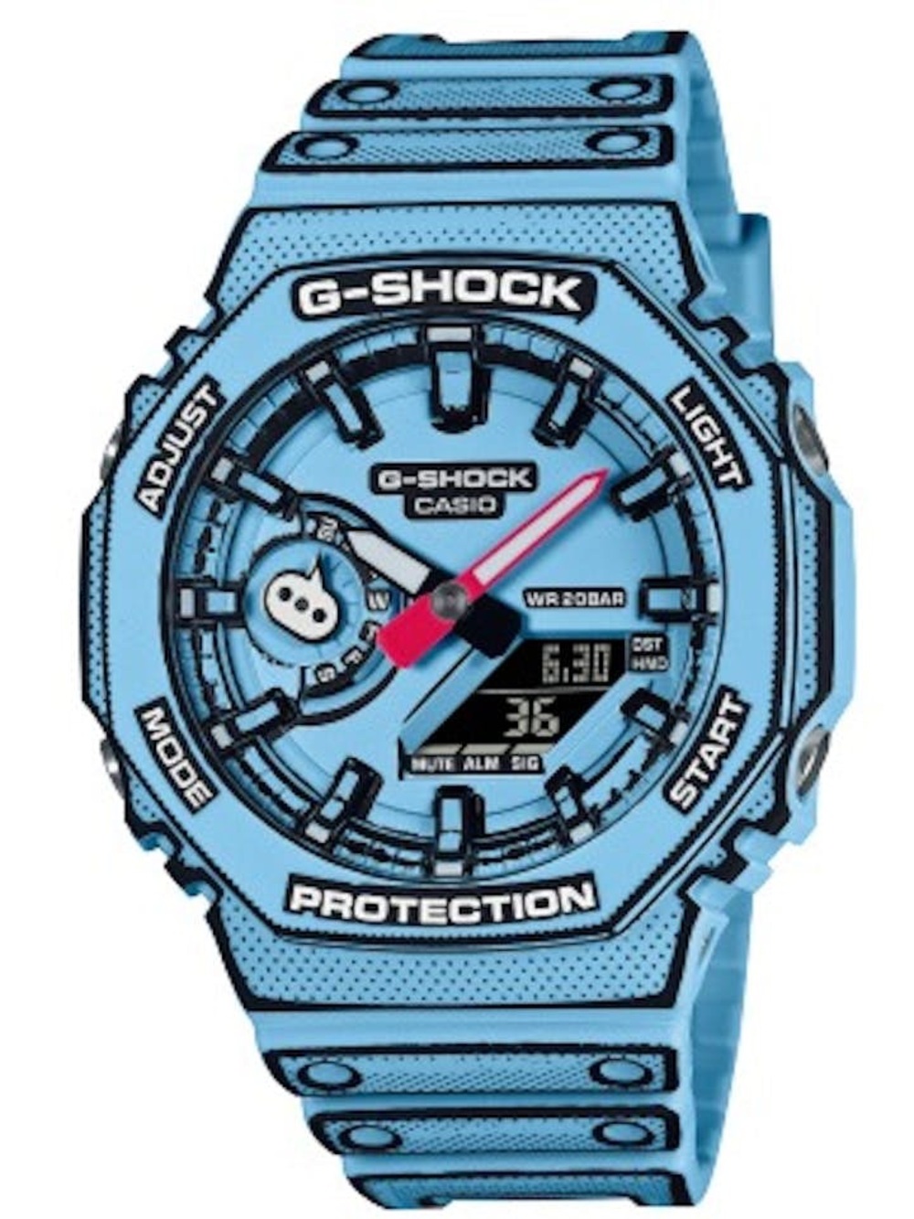 Casio G-SHOCK Light Blue Analog-Digital Watch with Pink Accents